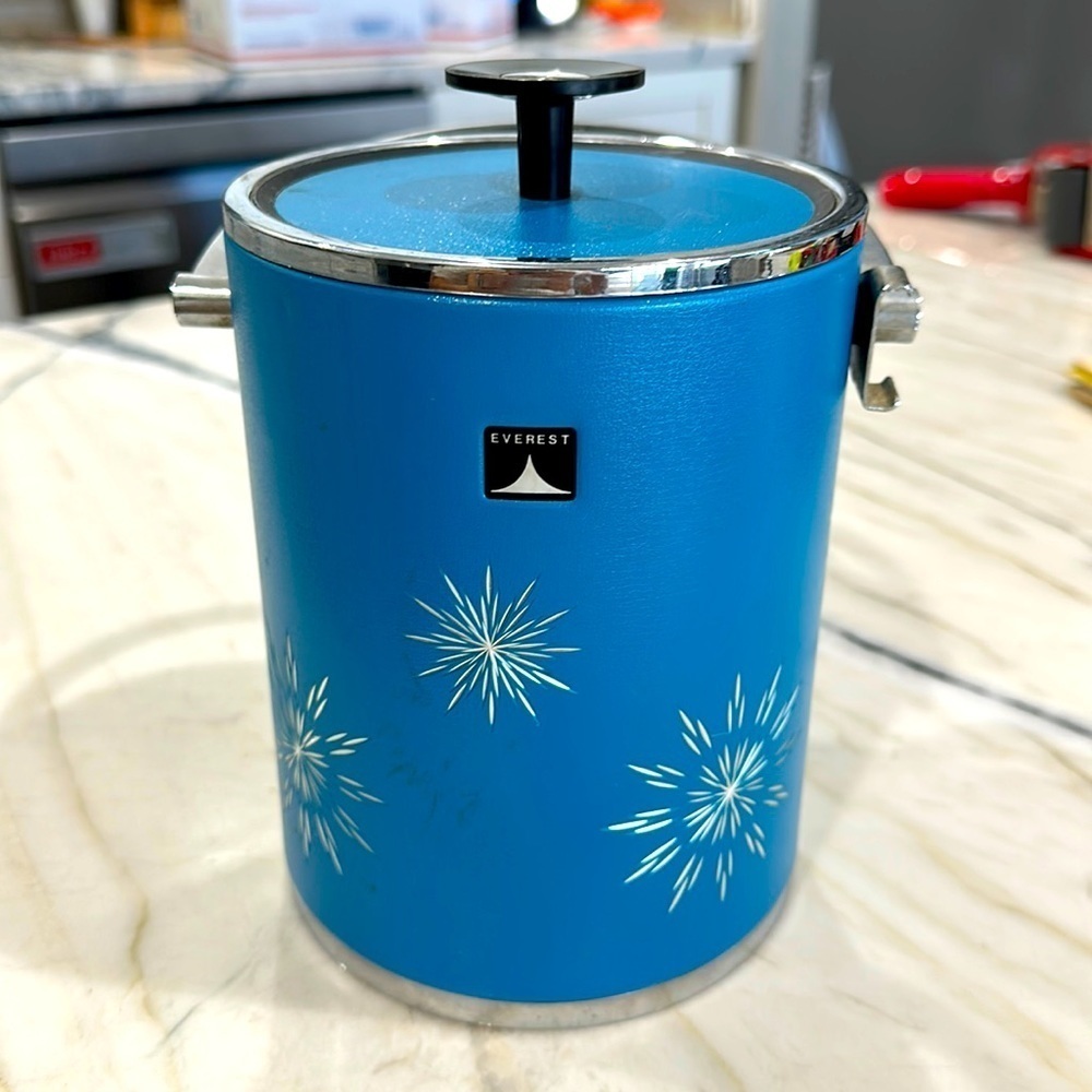 Vintage MCM Icebucket Everest Icejar 1950s/1960s teal/turquoise Silver starburst
